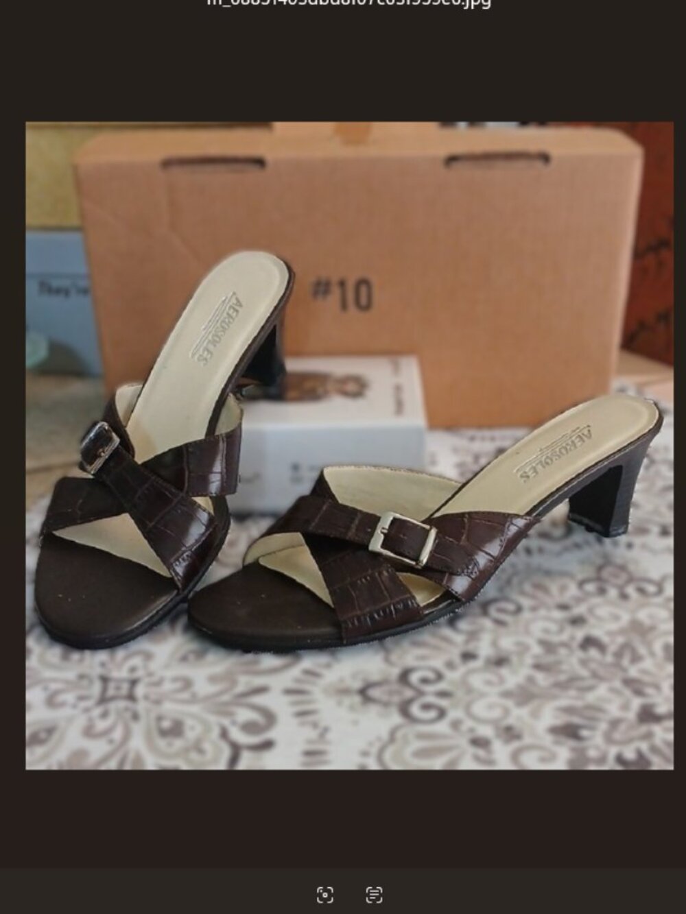 Aerosoles Heeled Slide Sandals Wheelin Groovy Leather Upper Brown Adjustable 8M